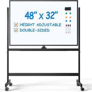 Large Dry-Erase Rolling Magnetic Whiteboard - 48 x 32 Inches White Board Height Adjust Double Sides Mobile Portable Easel on Wheels, Dry Erase Board with Stand for Office, Home & Classroom