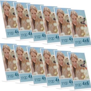 Set of 12 Snap - 4"x6" Clear Acrylic Self Standing Photo Frames - Perfect for Showcasing Memories in Style - Versatile and Durable Design for Home or Office Décor - Rectangular TableTop - Single Picture Frame